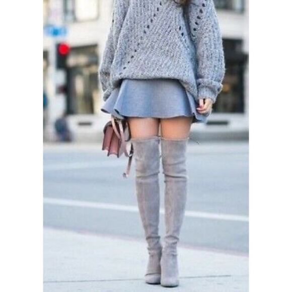 Stuart Weitzman Highland Stretch-Suede Over-The-Knee Londra Boots Gray Size 6.5M - Picture 10 of 10